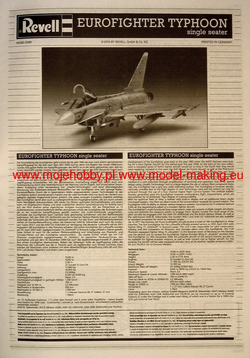 Revell 04282 Eurofighter Typhoon (single Seater) 10 Revell 04282 Eurofighter Typhoon (single Seater) - Image 8